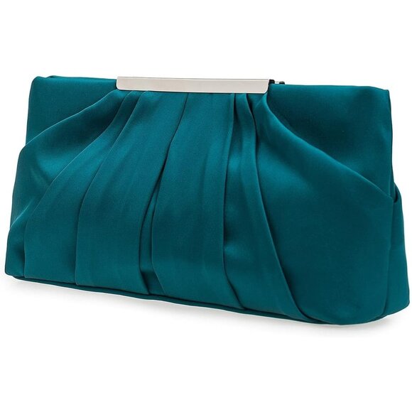 ⚡ Women's Elegant Evening Pleated Satin Simple Classy Formal Green Clutch Bag - Picture 1 of 6
